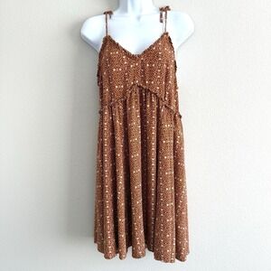 Patrons Of Peace Ruffle Mini Dress Womens Medium Brown Casual Beach Summer Boho